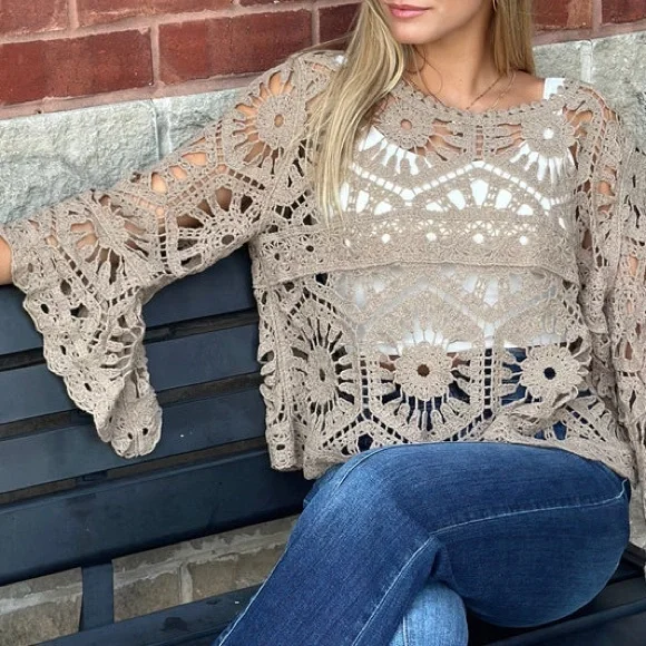 NWOT🤎POL Bohemian Goddess Crochet Top One Size - Picture 5 of 9